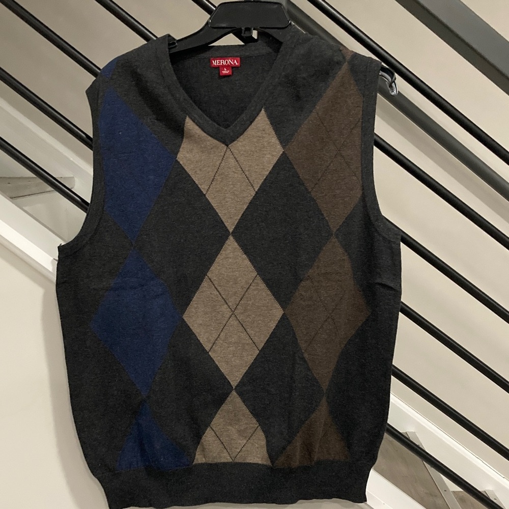 BOGO in Bundle Merona Men's V-Neck Argyle Sweater Vest - Blue and Brown